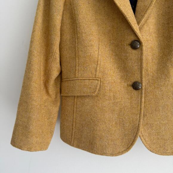 Talbots Shetland Wool Blazer 12P Mustard Yellow Herringbone Equestrian Jacket - Picture 4 of 16